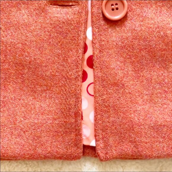 Liza Byrd Jacket Wool Tangerine Orange Blue Trim Bell Sleeve Button Front Small - Picture 8 of 9